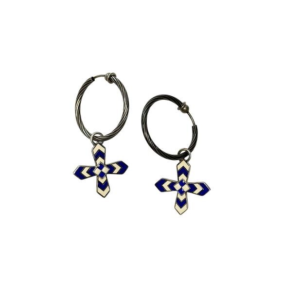 Gucci Enamel Cross Motif Hoop Earrings with Pouch, Box & Booklet - Picture 4 of 11